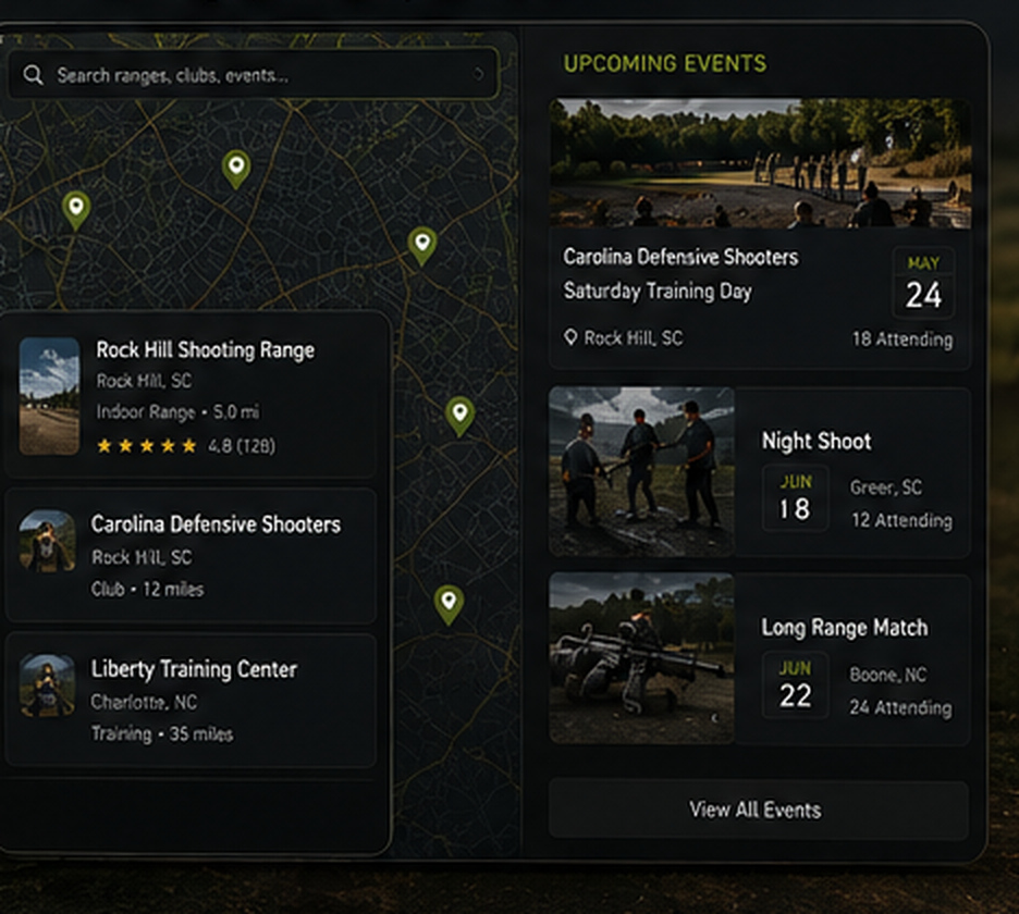 Clubs, ranges and events interface